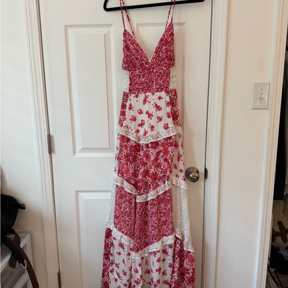 Altar'd State Red and White Floral Maxi Dress